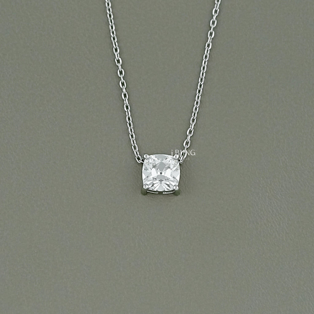 Square Old Mine Cushion Solitaire Pendant Necklace