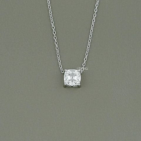 Square Old Mine Cushion Solitaire Pendant Necklace