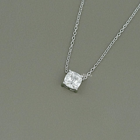 Square Old Mine Cushion Solitaire Pendant Necklace