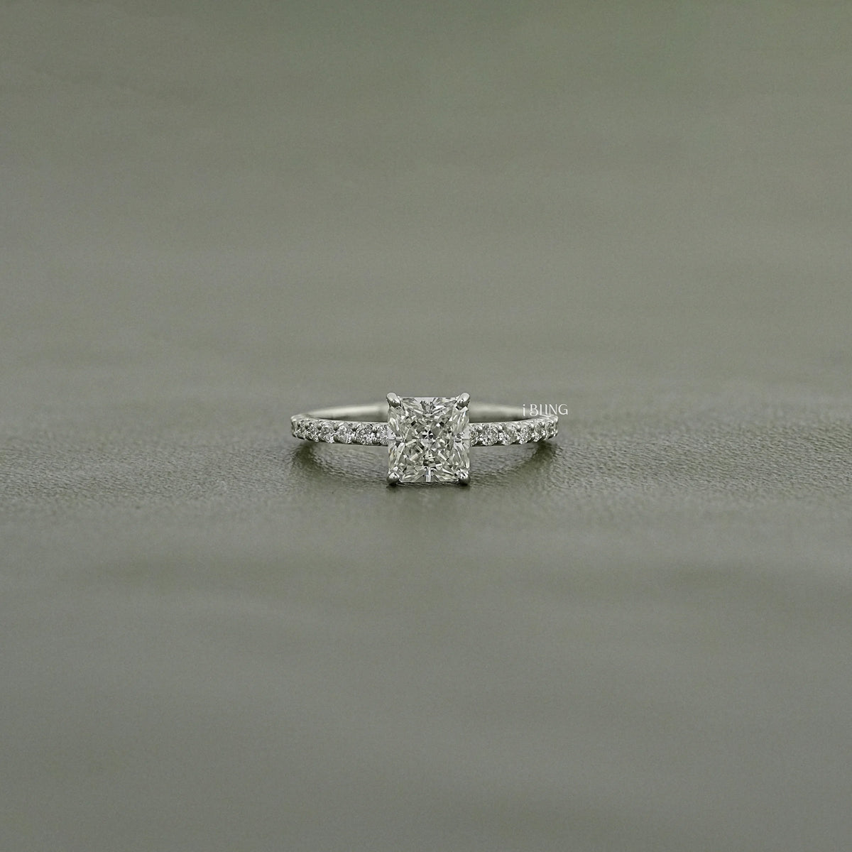 Square Radiant Lab Diamond Engagement Ring Solitaire Accent Ring