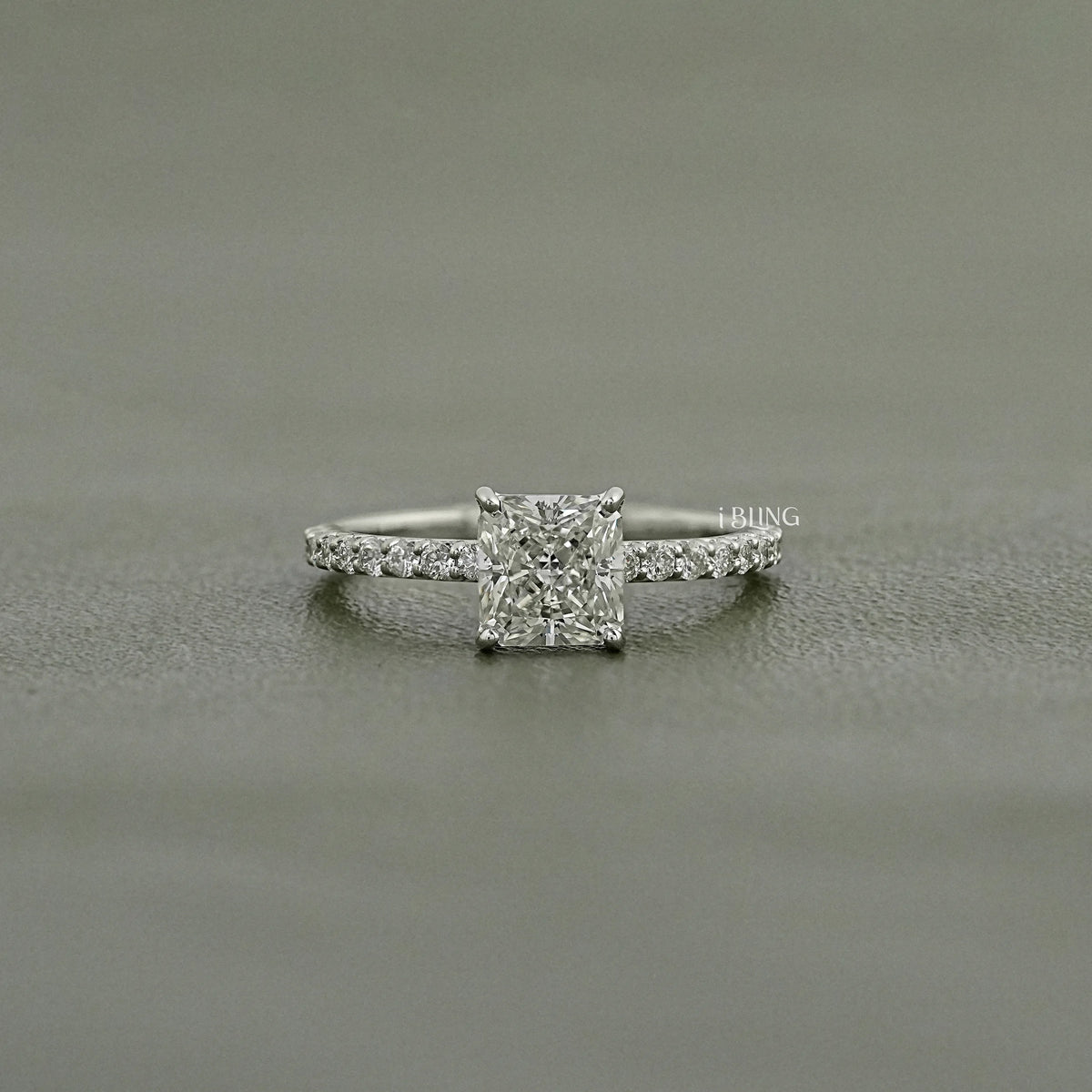 Square Radiant Lab Diamond Engagement Ring Solitaire Accent Ring