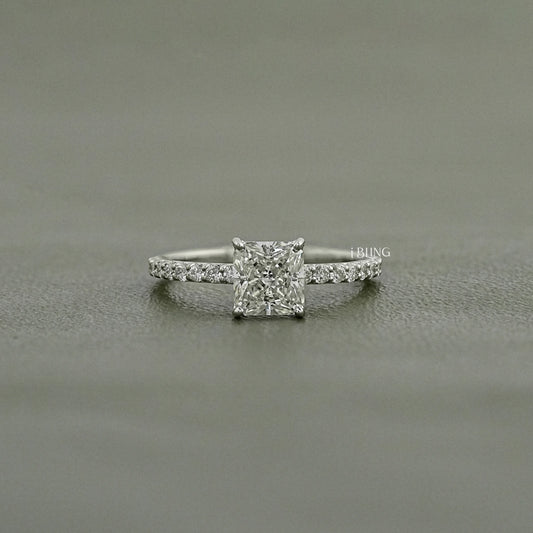 Square Radiant Lab Diamond Engagement Ring Solitaire Accent Ring