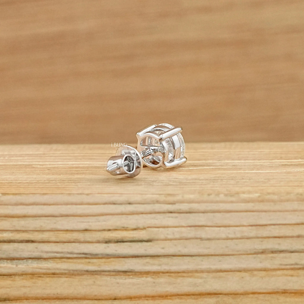 Round Cut Lab Diamond Screw Back Men's Stud Earrings