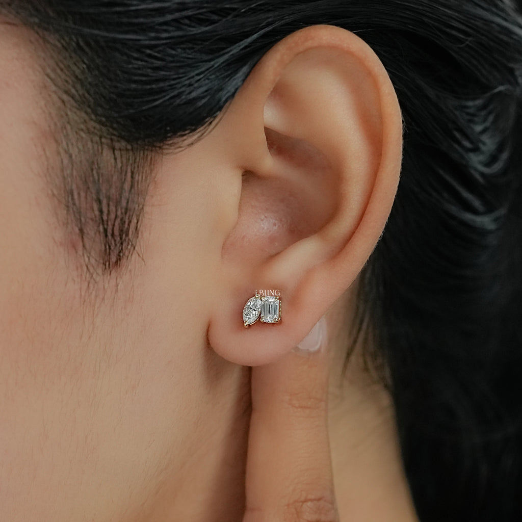 Emerald & Marquise Cut Lab Diamond Screw Back Earrings