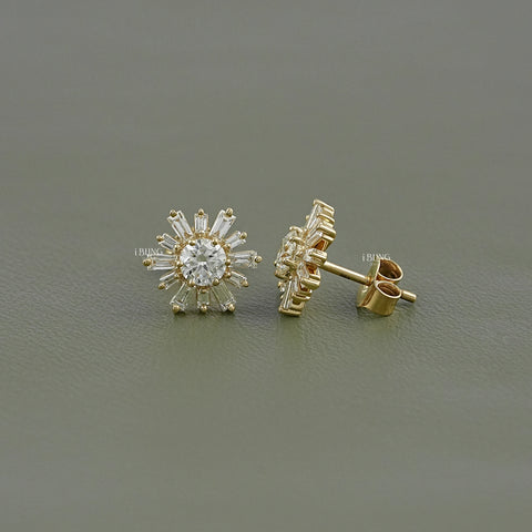 Round Lab Diamond Cluster Set Stud Earrings