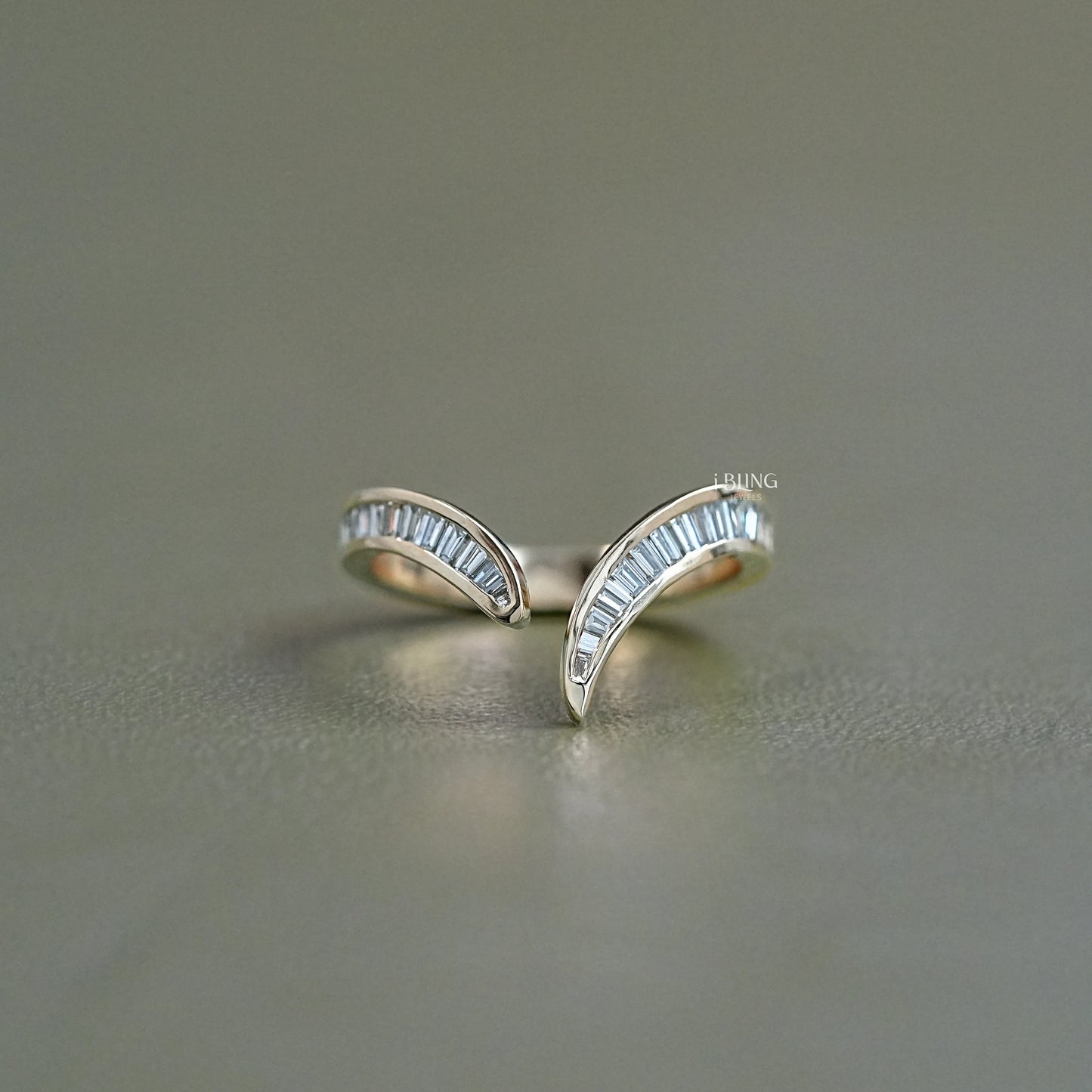 Tapered Baguette Diamond Channel Set V Shape Wedding Band