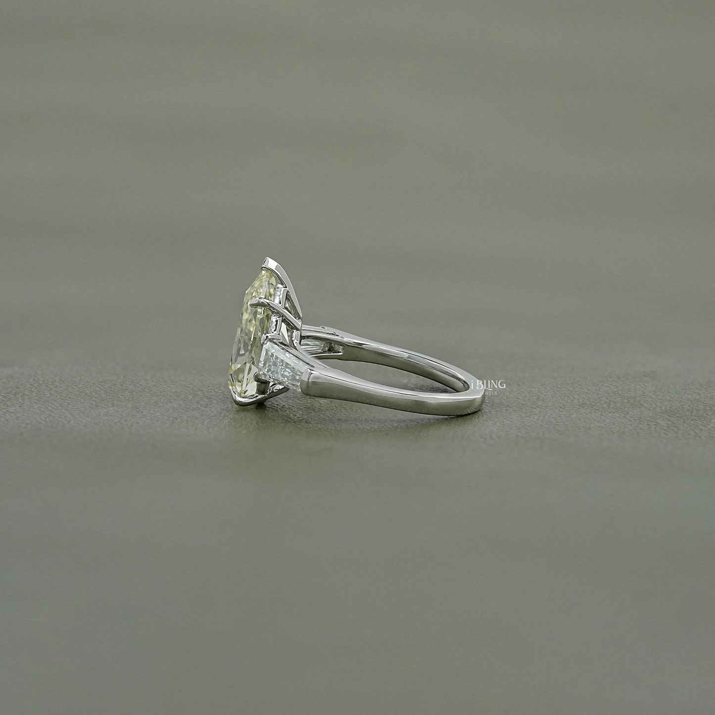 Old Mine Pear Lab Diamond Three Stone Ring