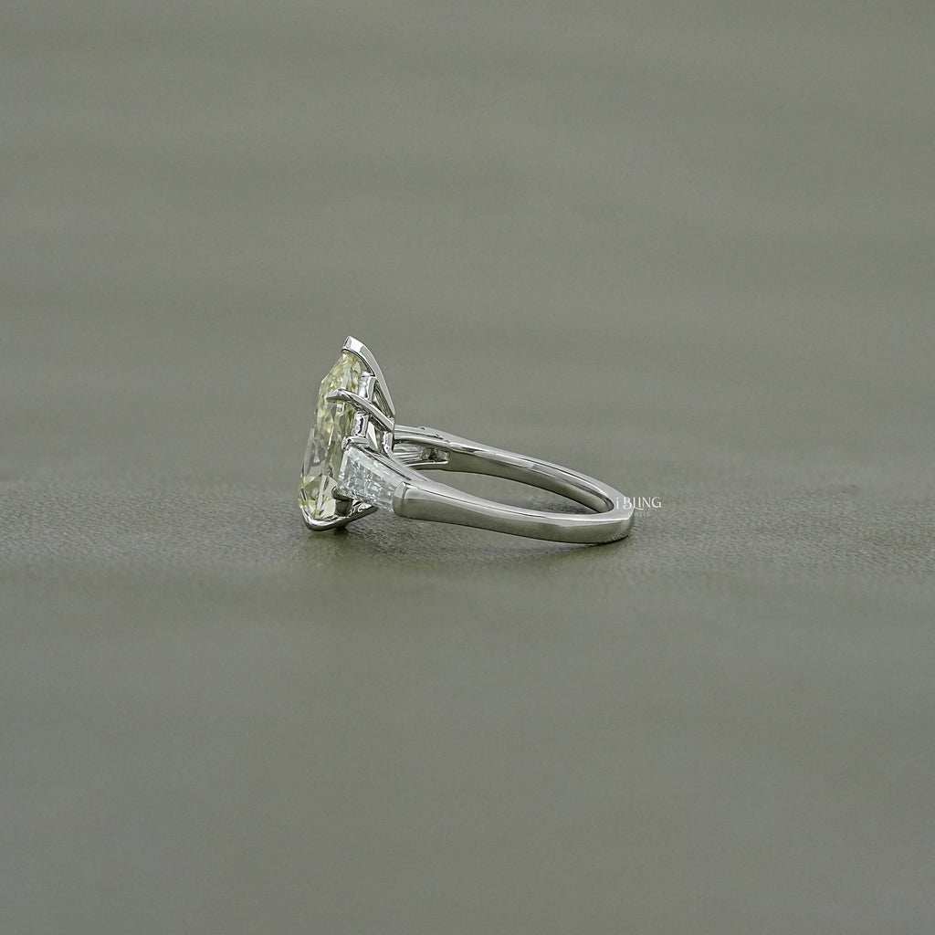 Old Mine Pear Lab Diamond Three Stone Ring
