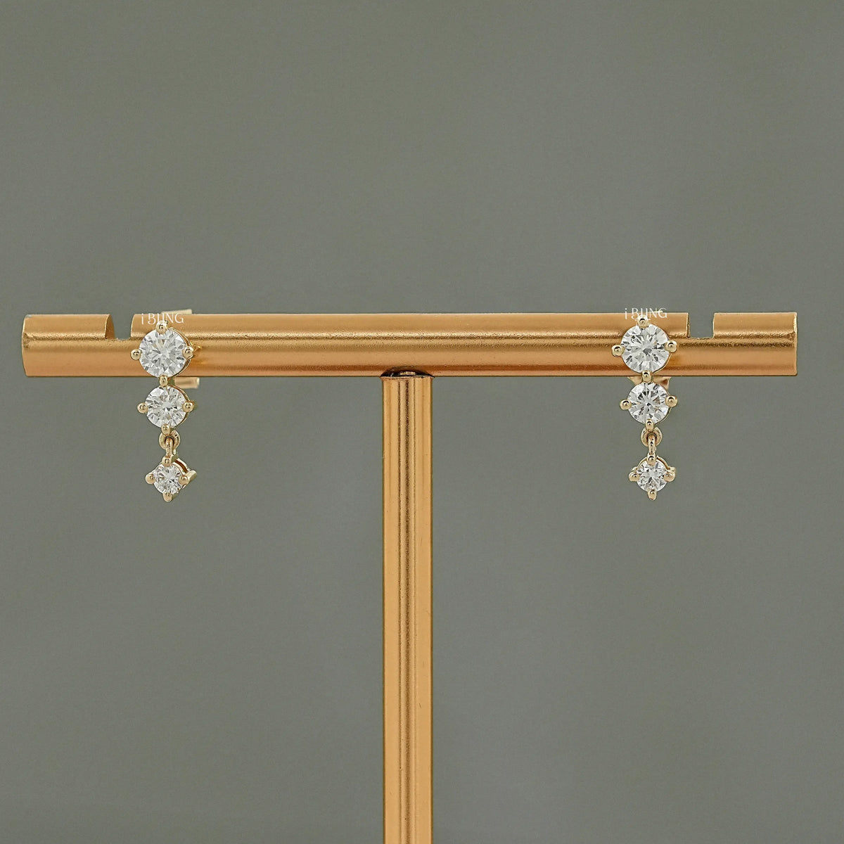 Round Cut Lab Diamond Three Stone Dangle Drop Earring Earrings