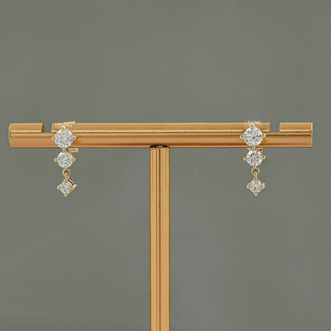 Round Cut Lab Diamond Three Stone Dangle Drop Earring