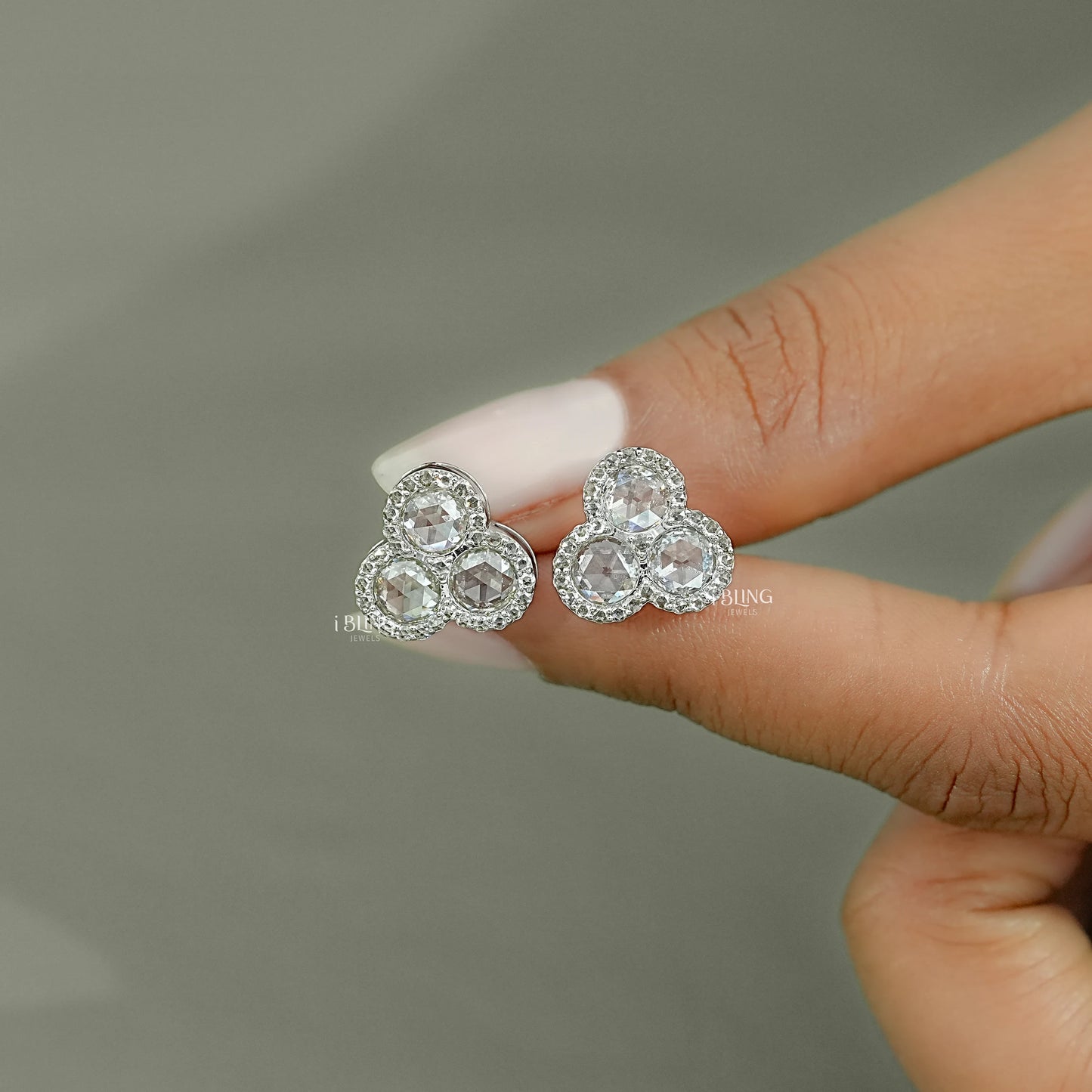Three Stone Halo Stud Earrings Earrings