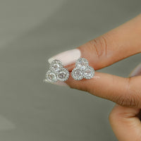 Three Stone Halo Stud Earrings