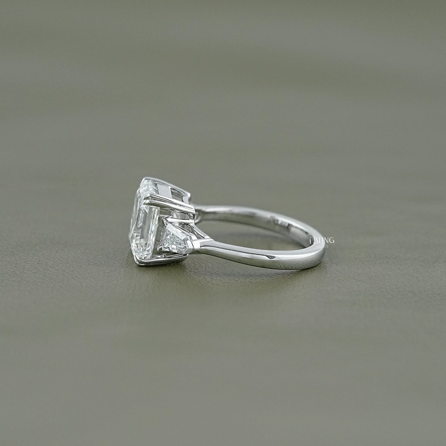 Asscher Cut Lab Grown Diamond Three Stone Ring