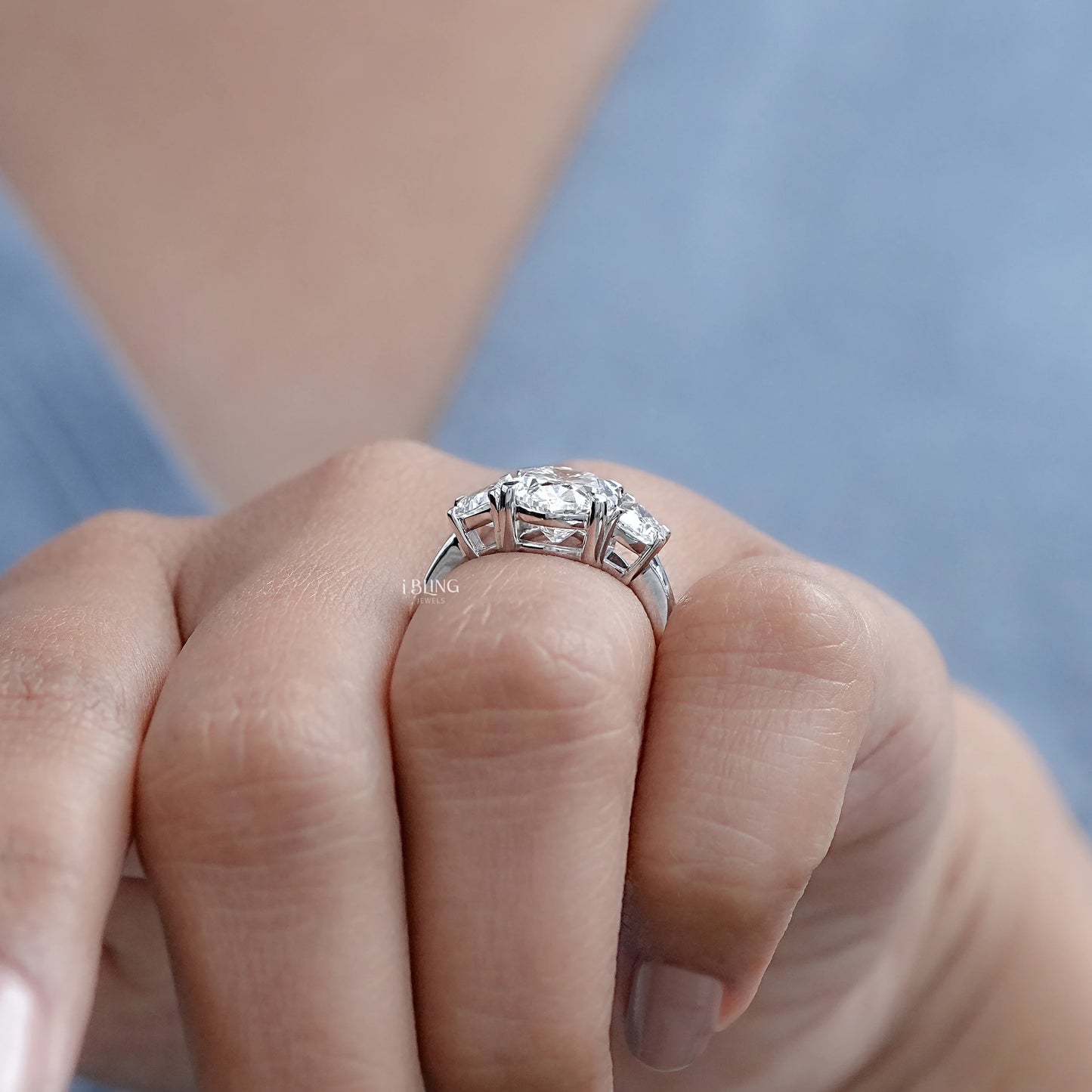 Oval Cut Diamond Three stone Engagement Ring Solitaire Ring
