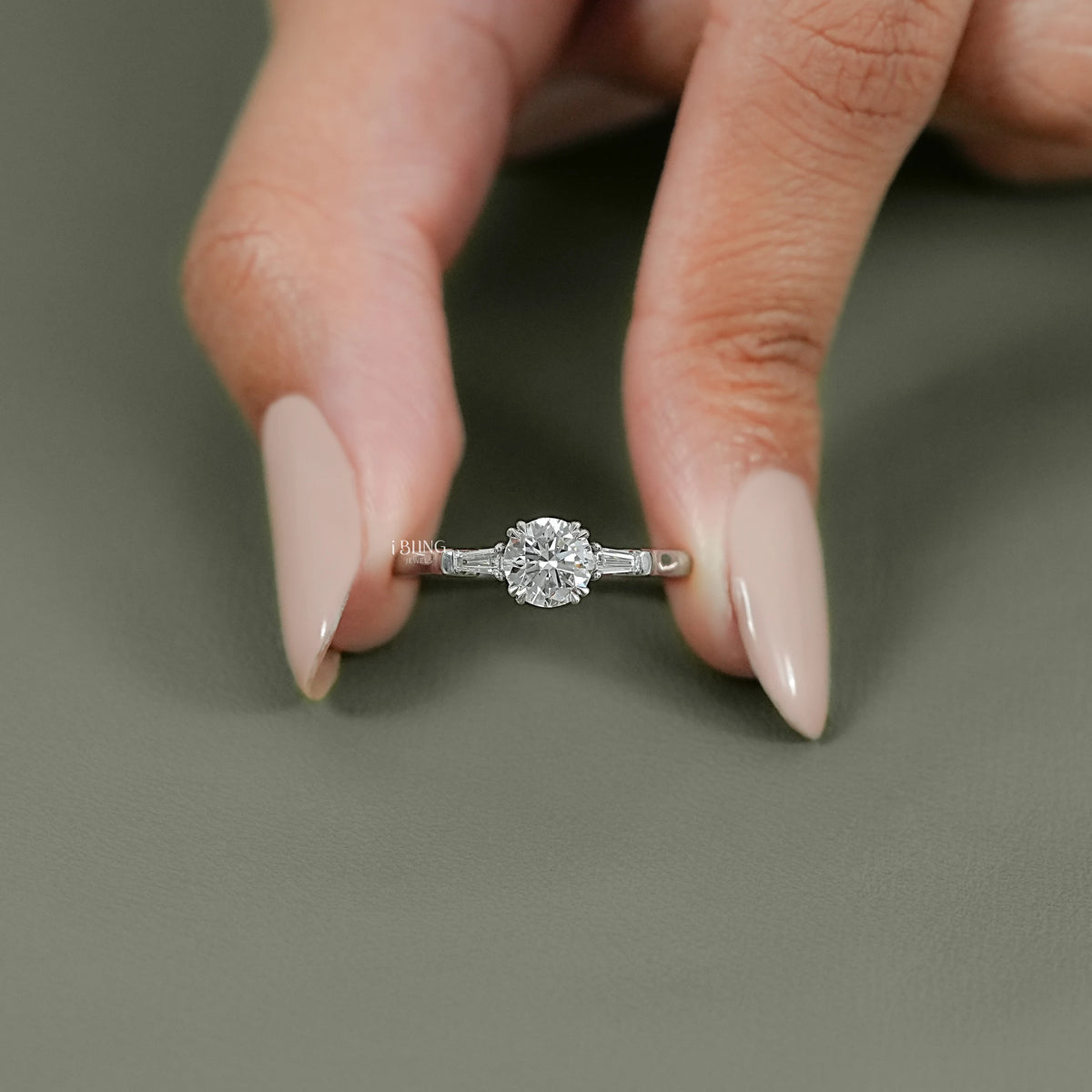 Round Cut Lab Diamond Three Stone Engagement Ring Ring