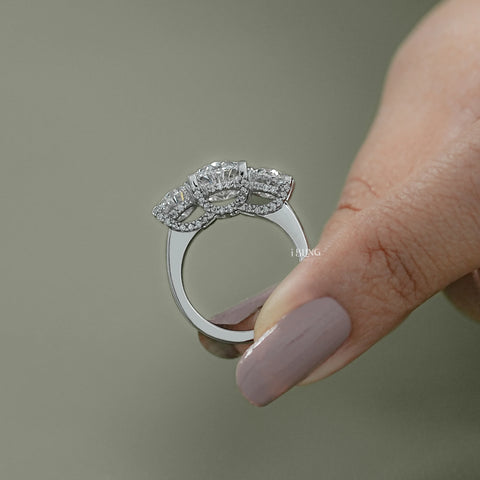 Three Stone Oval Cut Lab Diamond Engagement Ring