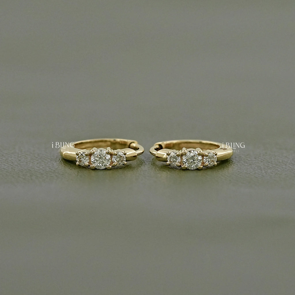 Round Three Stone Lab Diamond Hoop Earring