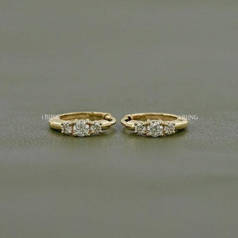 Round Three Stone Lab Diamond Hoop Earring