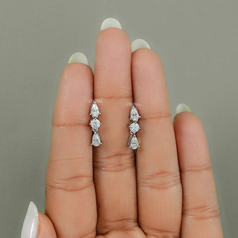 Three Stone Pear Lab Diamond Dangle Drop Earrings