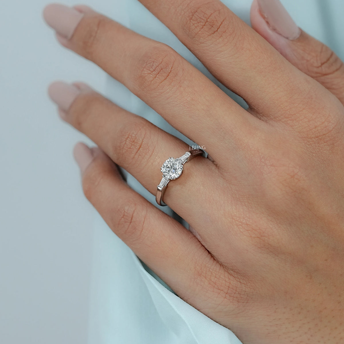 Round Cut Lab Diamond Three Stone Engagement Ring Ring