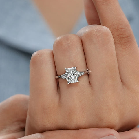 Radiant Cut Lab Diamond Three Stone Ring