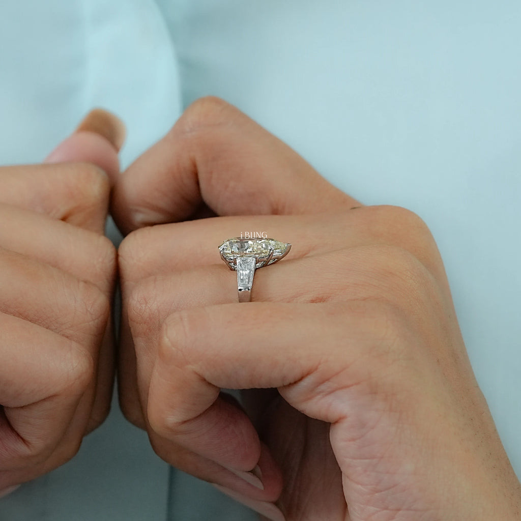 Old Mine Pear Lab Diamond Three Stone Ring
