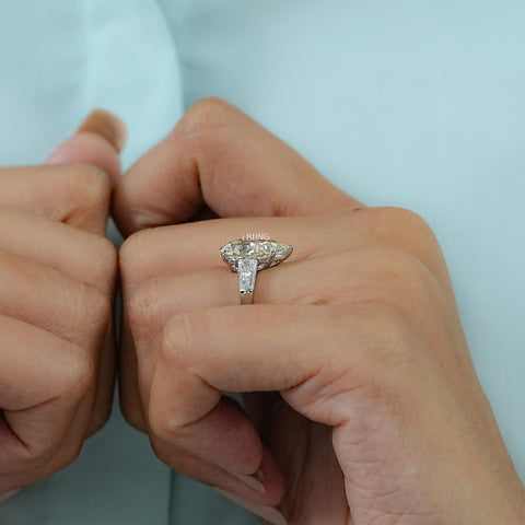 Old Mine Pear Lab Diamond Three Stone Ring