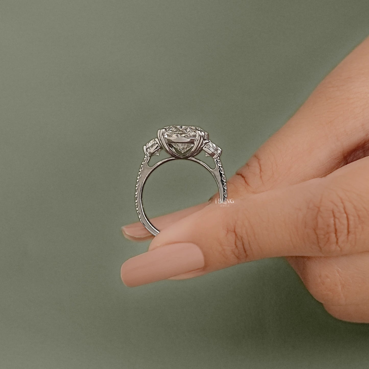 Three Stone Oval Diamond Engagement Ring Solitaire Ring
