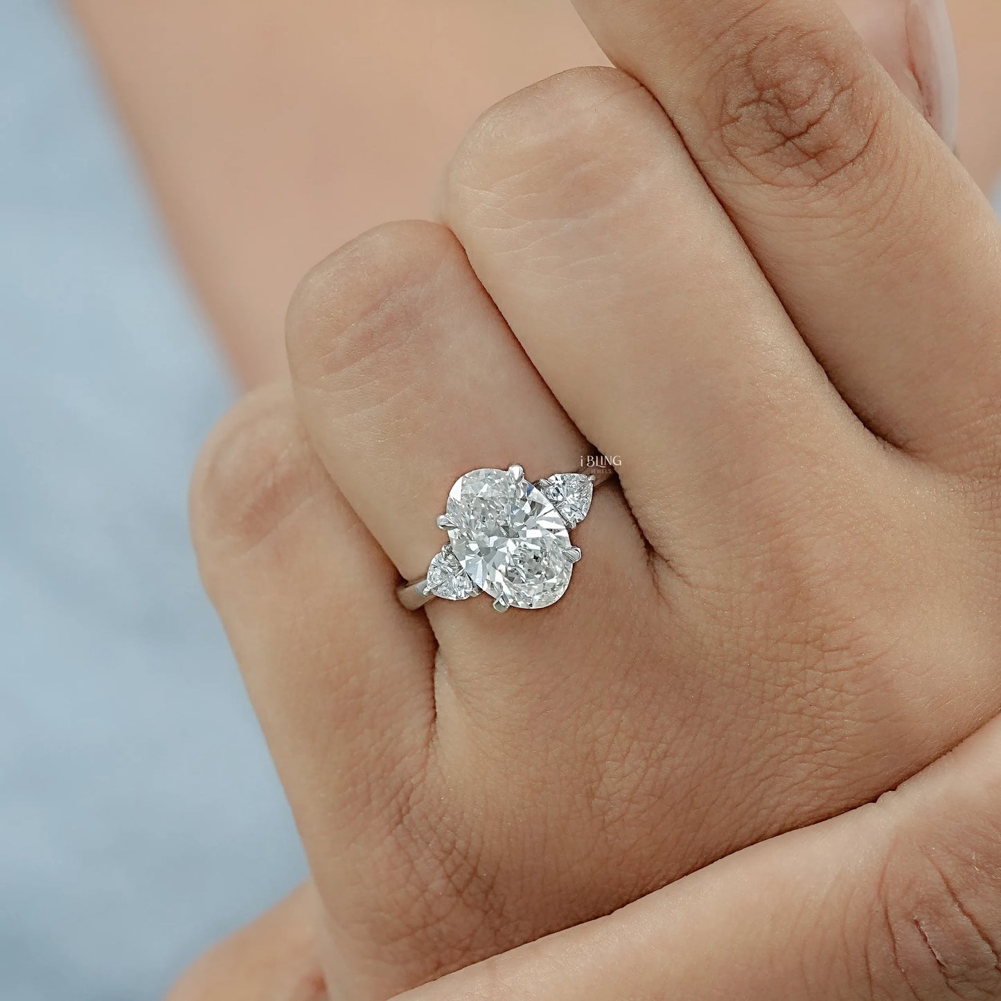 Three Stone Oval Diamond Engagement Ring Solitaire Ring