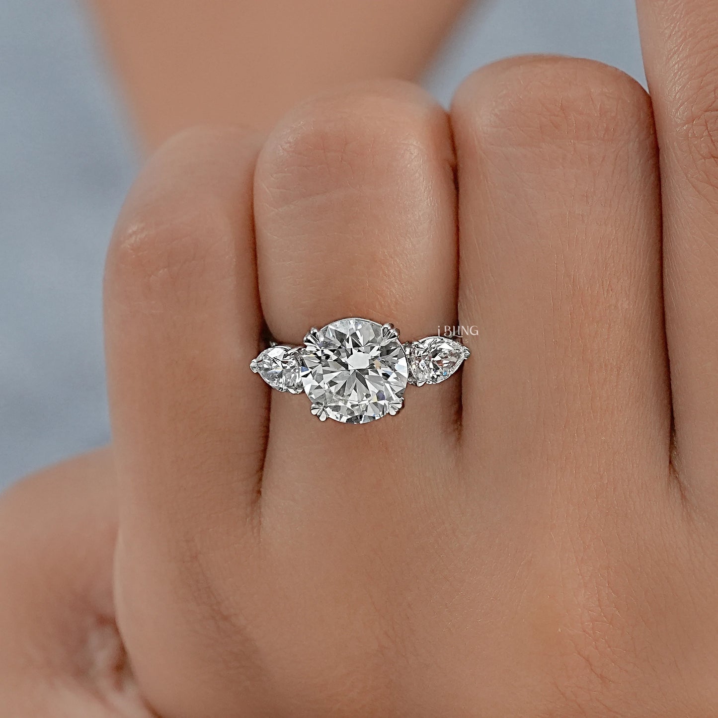 Three Stone Round Diamond Engagement Ring Solitaire Ring