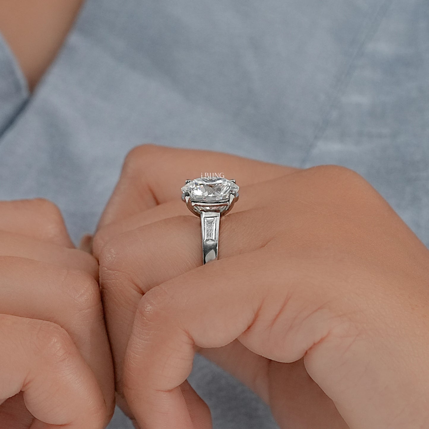 Round And Tapered Baguette Lab Diamond Ring Solitaire Ring
