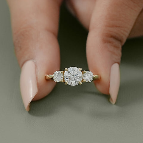 Round Lab Diamond Three Stone Engagement Ring