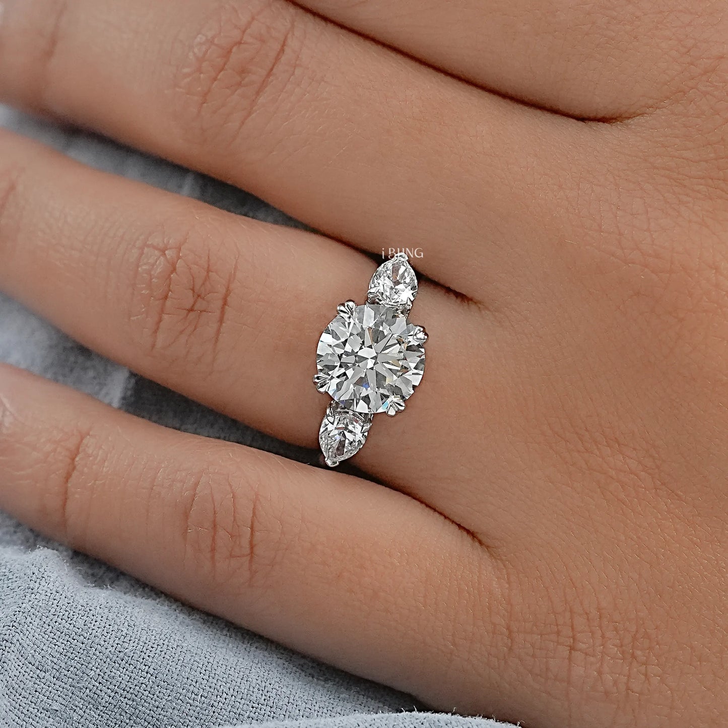 Three Stone Round Diamond Engagement Ring Solitaire Ring