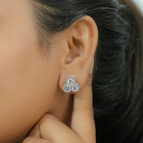 Three Stone Halo Stud Earrings
