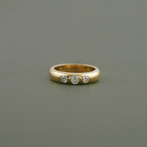 Three Stone Round Cut Flush Set Wedding Band