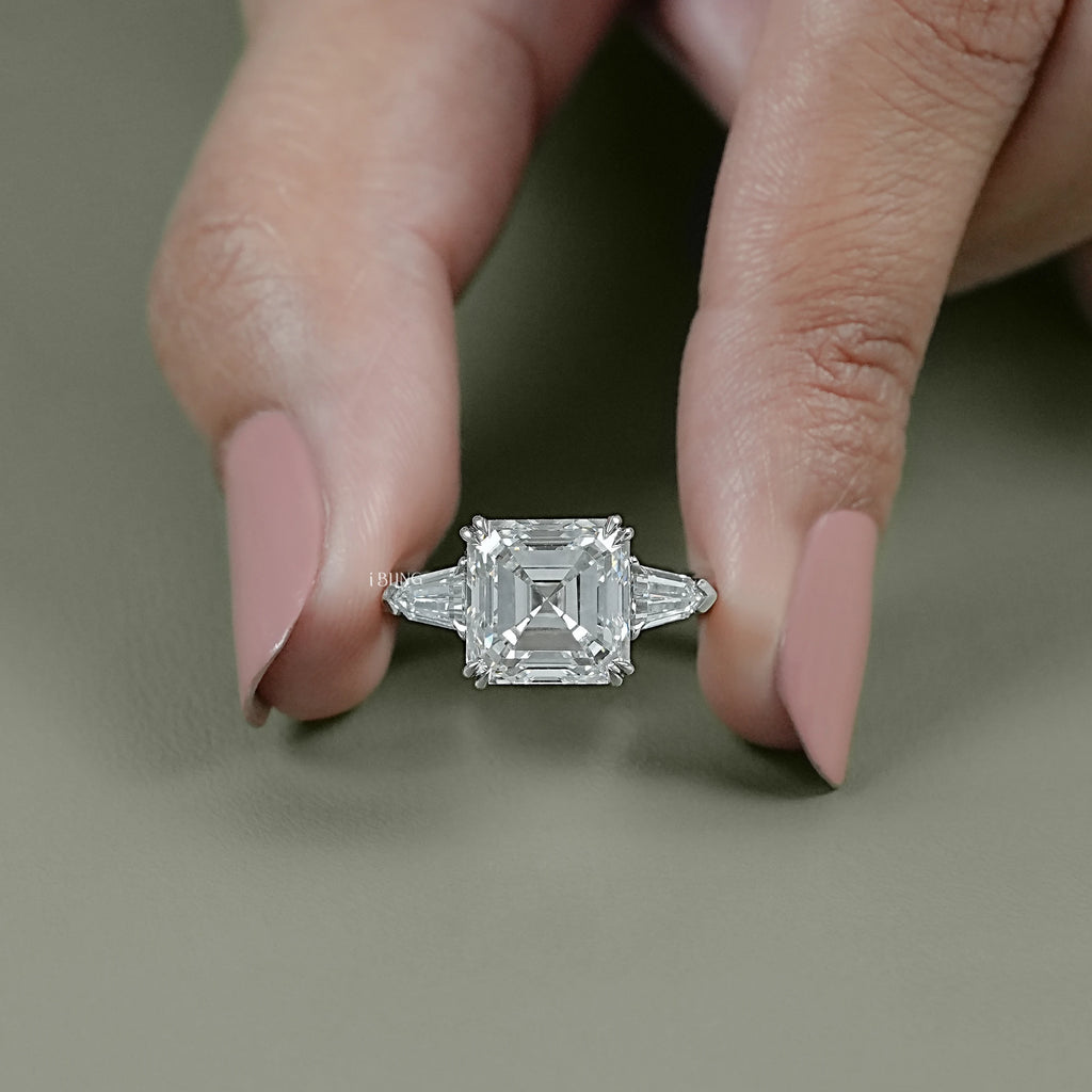 Asscher Cut Lab Grown Diamond Three Stone Ring