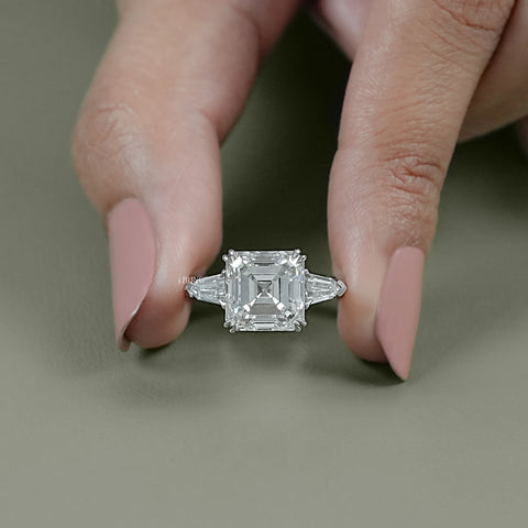 Asscher Cut Lab Grown Diamond Three Stone Ring