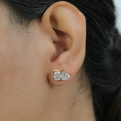 Cushion And Heart Cut Diamond Toi Et Moi Stud Earring
