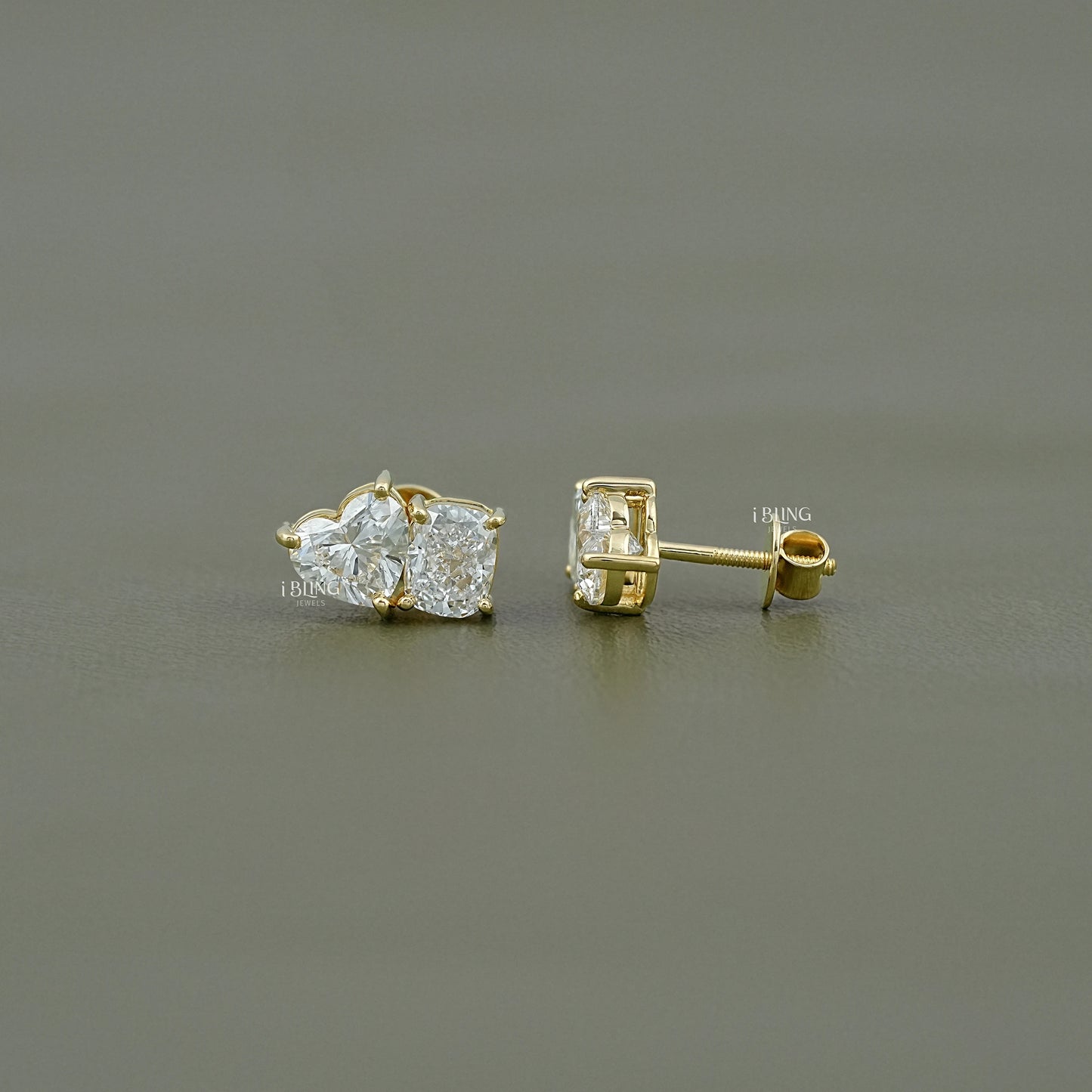 Cushion And Heart Cut Diamond Toi Et Moi Stud Earring
