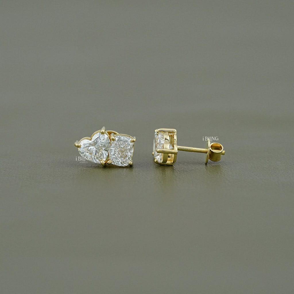 Cushion And Heart Cut Diamond Toi Et Moi Stud Earring