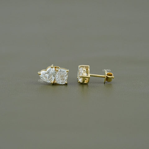 Cushion And Heart Cut Diamond Toi Et Moi Stud Earring