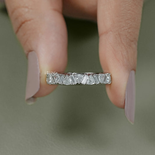 iBling Jewels Trillion cut wedding band crafted with baguette diamonds