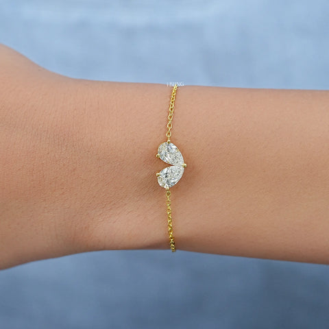 Pear Cut Diamond Toi Et Moi Chain Bracelet