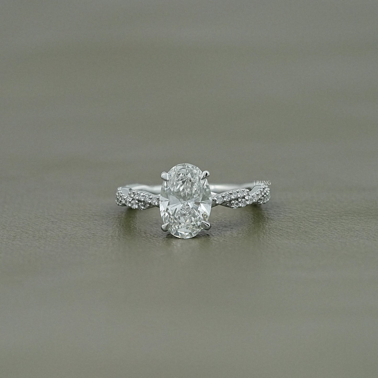 Twisted Accent Oval Cut Engagement Ring Solitaire Accent Ring