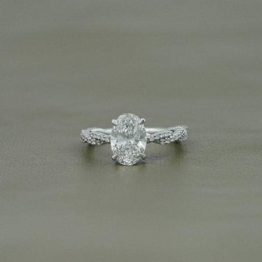 Twisted Accent Oval Cut Engagement Ring Solitaire Accent Ring