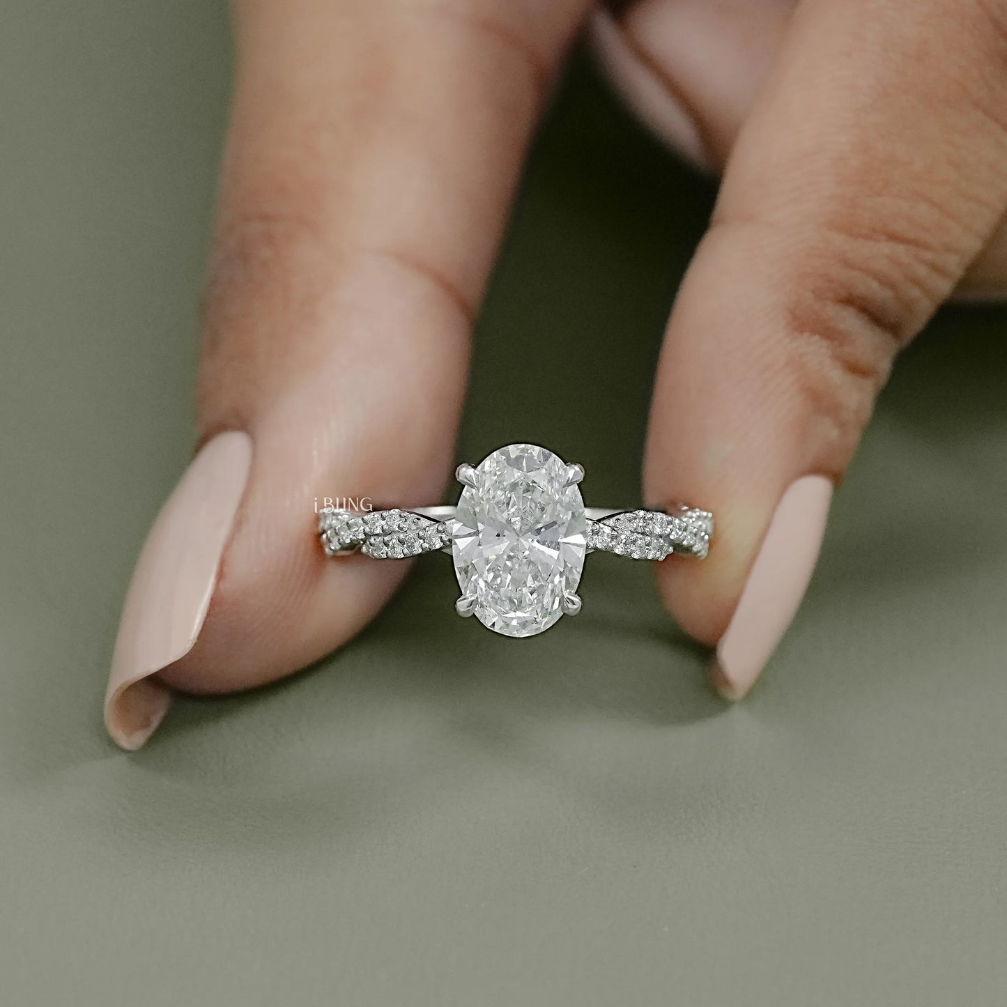 Twisted Accent Oval Cut Engagement Ring Solitaire Accent Ring