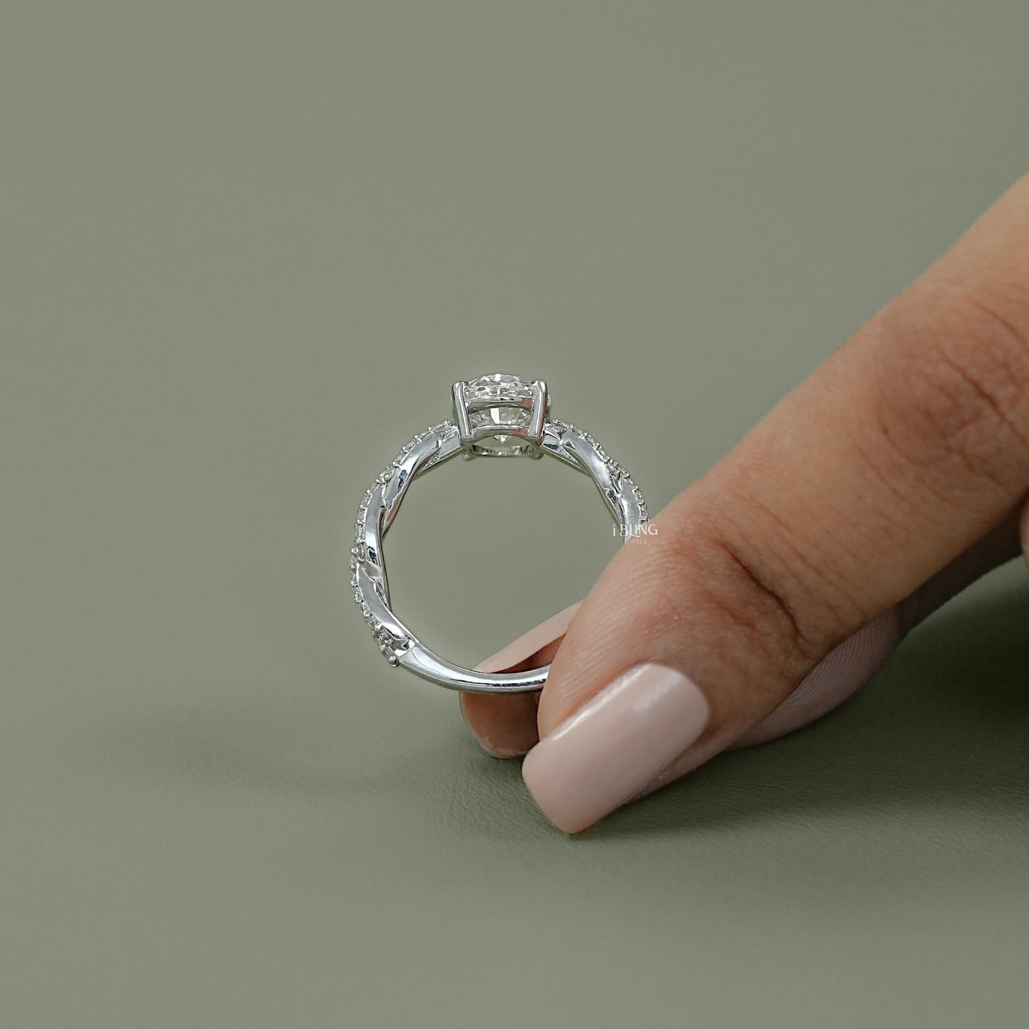 Twisted Accent Oval Cut Engagement Ring Solitaire Accent Ring