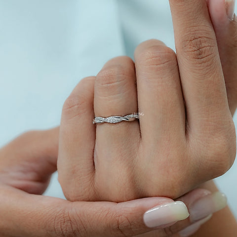 Round Cut Lab Diamond Twisted Wedding Band