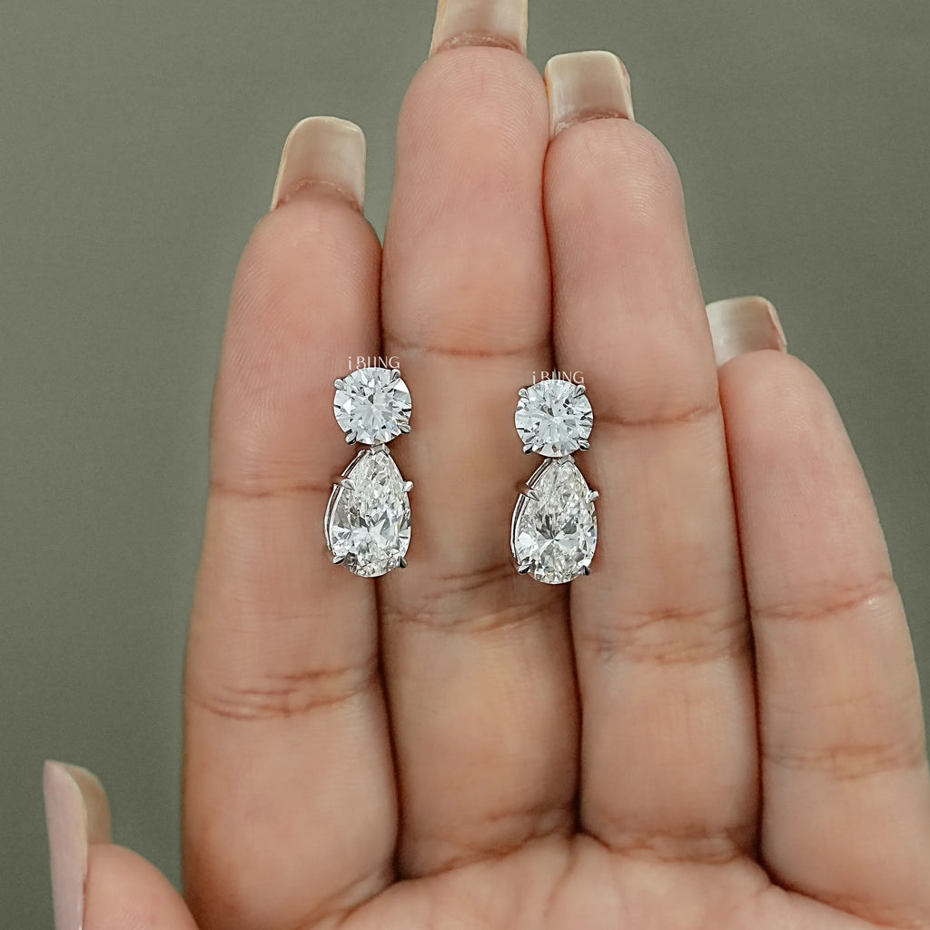Pear Cut Lab Diamond Dangle Drop Wedding Earrings