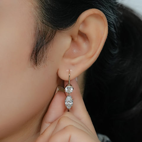 Round & Marquise Lab Diamond Dangle Drop Earrings